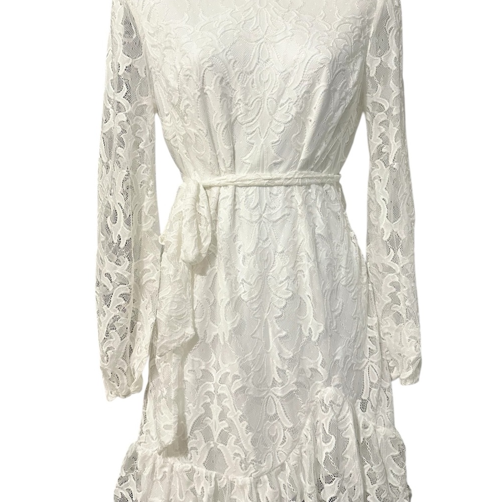 White Lace Ruffle Dress by City Vibe
